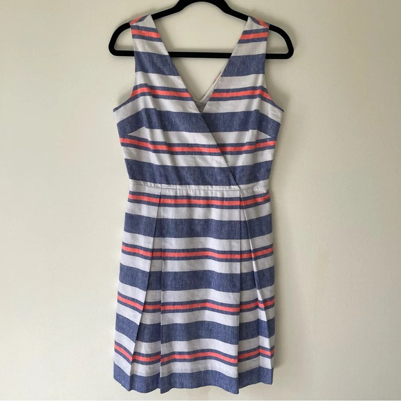 Vineyard Vines St Jean Summer Stripe Dress double v neck linen blend side zip 4 - Picture 2 of 8